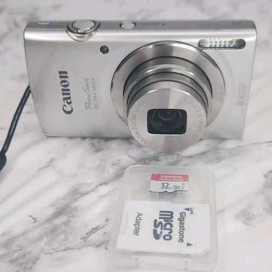 Canon PowerShot ELPH 180 Digital Camera 20MP Battery W/ 32GB SD CARD - Tested